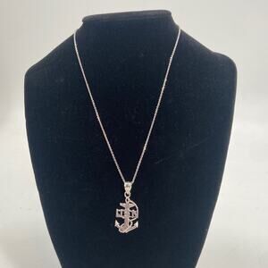 14 K White Gold USN anchor pendant necklace